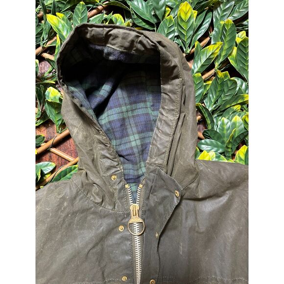 Barbour Green Waxed Durham Full Zip Jacket with Hood Size Medium - Picture 7 of 16
